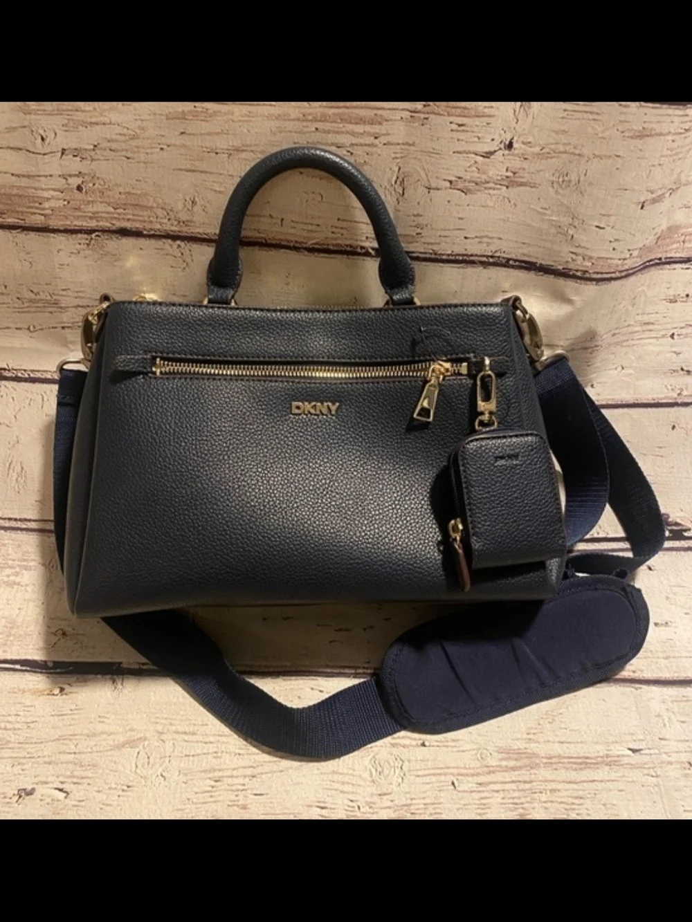 DKNY Navy Pebbled Leather Satchel